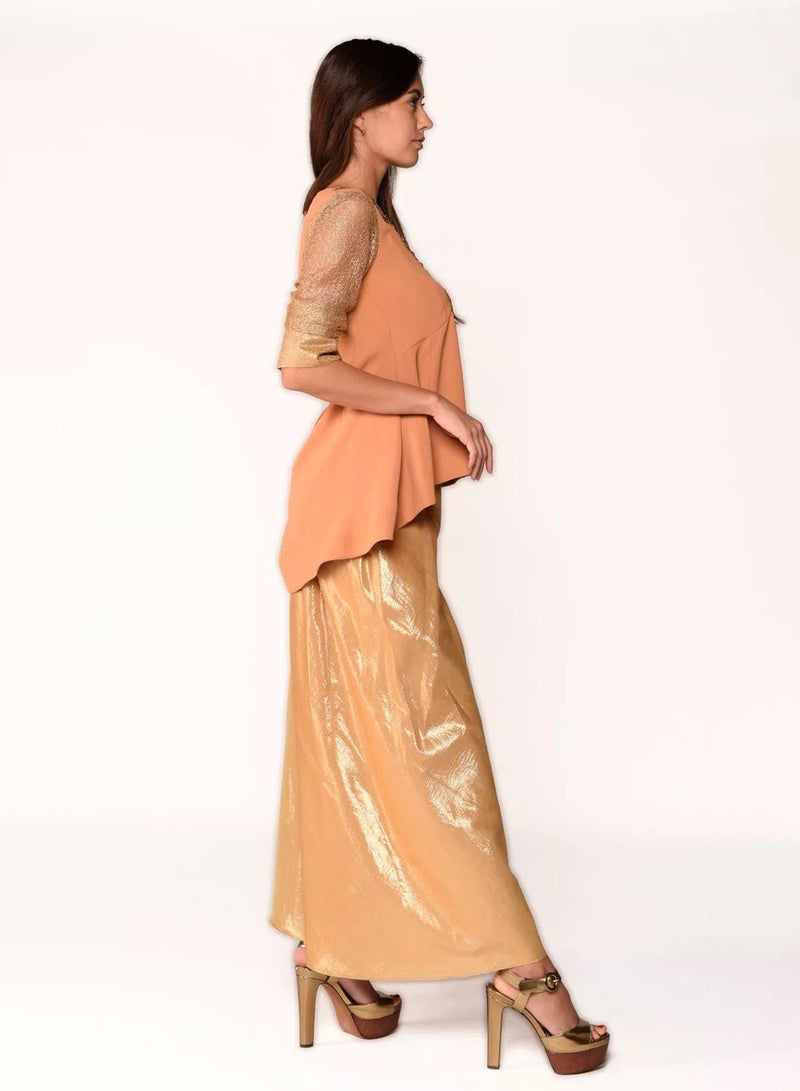 Sana'a Kayum Metallic Flare Pants Orange/Gold  - Image 2