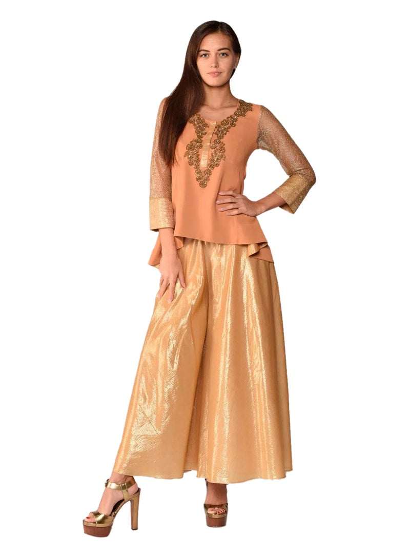 Sana'a Kayum Metallic Flare Pants Orange/Gold  - Image 1