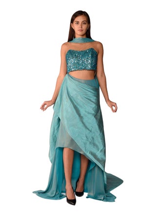 Contemporary Linen Party Dress Turquoise - v1594300976/N39192607V_1