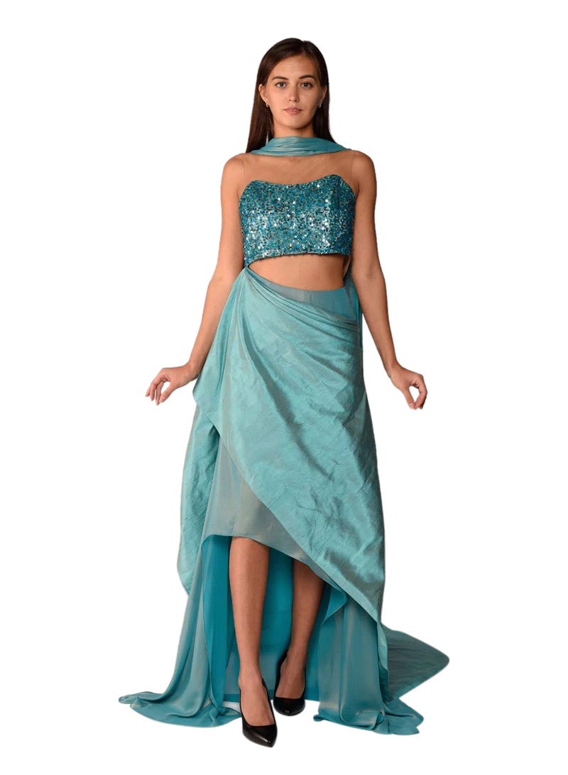 Contemporary Linen Party Dress Turquoise