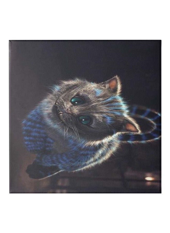 Cat Themed Canvas Painting With Frame Black/Grey/Blue 50x50cm - Image 1