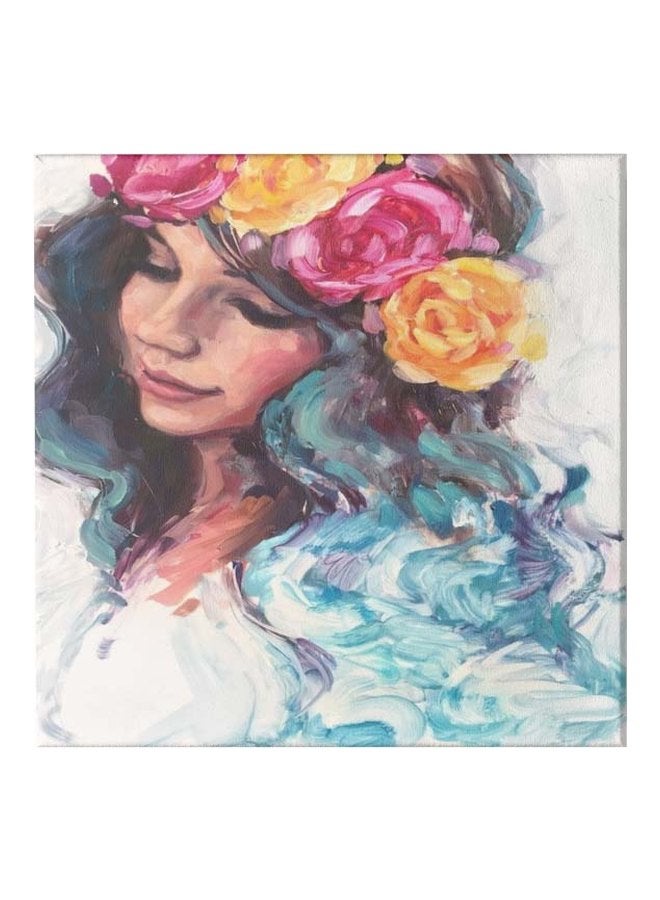 Girl Themed Canvas Painting With Frame Blue/White/Pink 50x50cm - Image 1