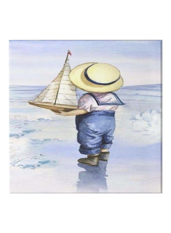 Baby Themed Canvas Painting With Frame Blue/White/Brown 50x50cm - Image 1