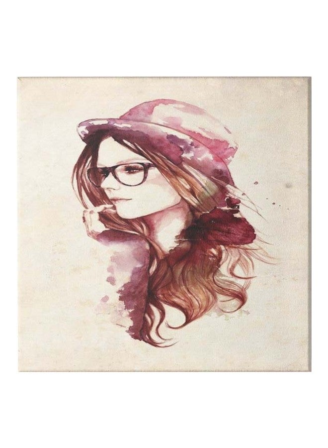 Girl Themed Canvas Painting With Frame Beige/Red 50x50cm  - Image 1