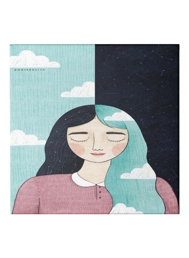 Girl Themed Canvas Painting With Frame Green/Blue/Pink 50x50cm - Image 1