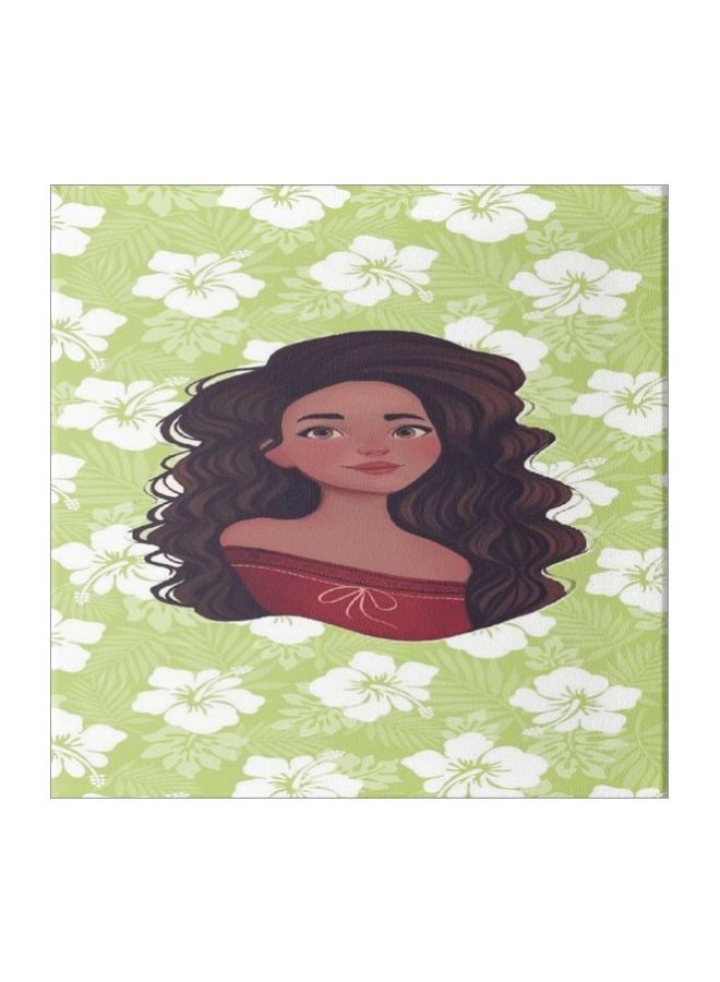 Girl Themed Canvas Painting With Frame Green/Brown/Red 50x50cm  - Image 1