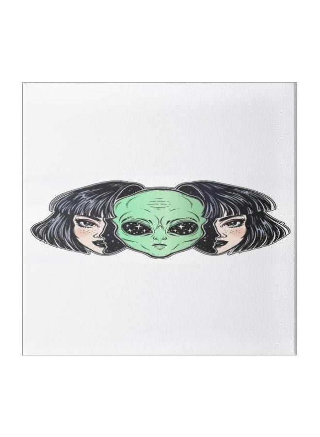 Girl And Space Themed Canvas Painting With Frame White/Black/Green 50x50cm - Image 1