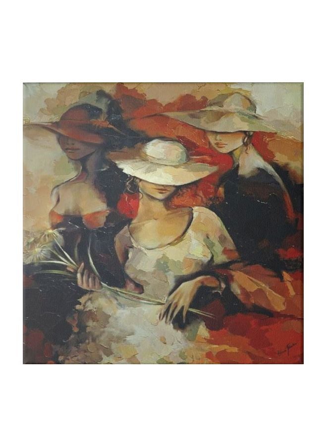 لوحة فنية من قماش الكانفاس مزودة بإطار، برسمة فتاة أحمر/أسود/بيج 50x50سم - Image 1