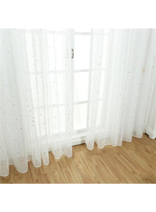 Pack Of 2 Star Printed Sheer Window Curtains White 40x79inch - Image 2
