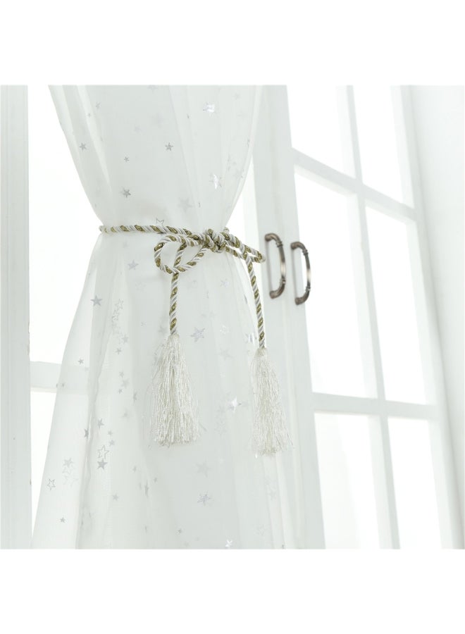 Pack Of 2 Star Printed Sheer Window Curtains White 40x79inch - Image 4