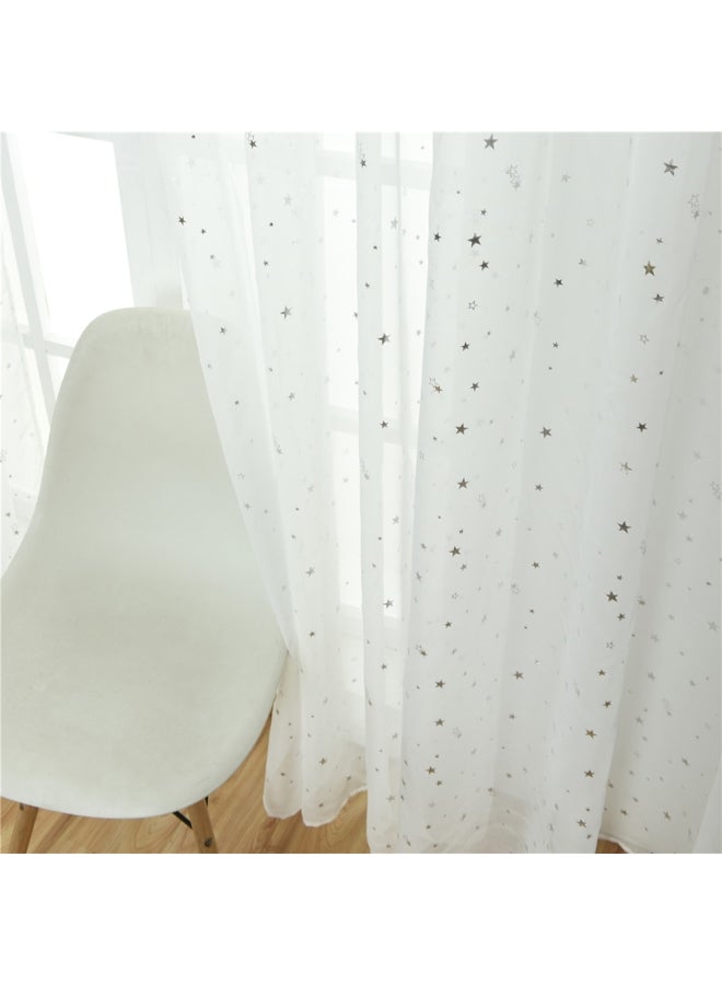 Pack Of 2 Star Printed Sheer Window Curtains White 40x79inch - Image 3