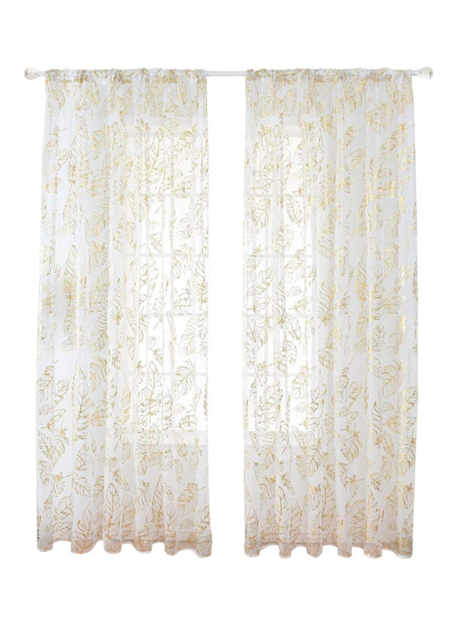 Pack Of 2 Feather Printed Sheer Window Curtains White/Gold 40x79inch - v1594301036/N39244280A_1