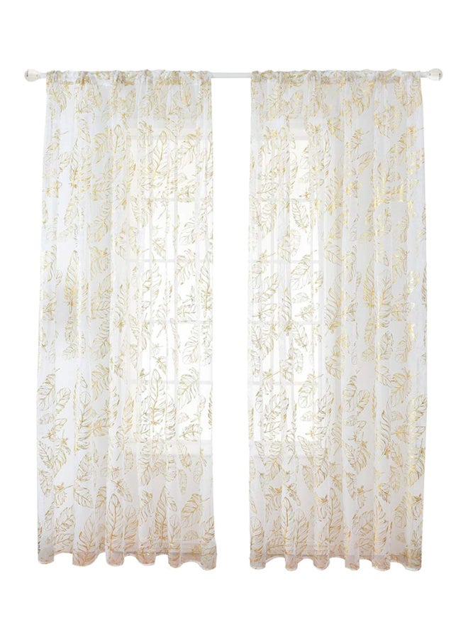 Generic - Pack Of 2 Feather Printed Sheer Window Curtains White/Gold 40x79inch - Image 1
