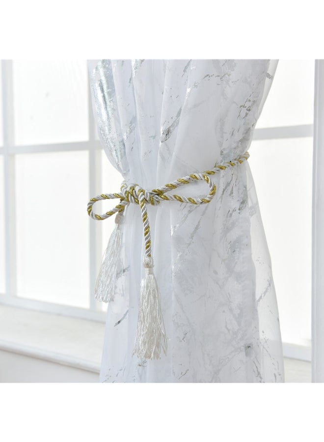 Pack Of 2 Marble Printed Sheer Window Curtains White/Silver 40x79inch - Image 2
