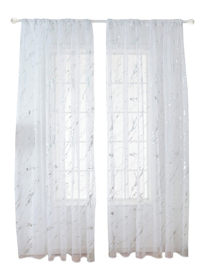 Pack Of 2 Marble Printed Sheer Window Curtains White/Silver 40x79inch - Image 1