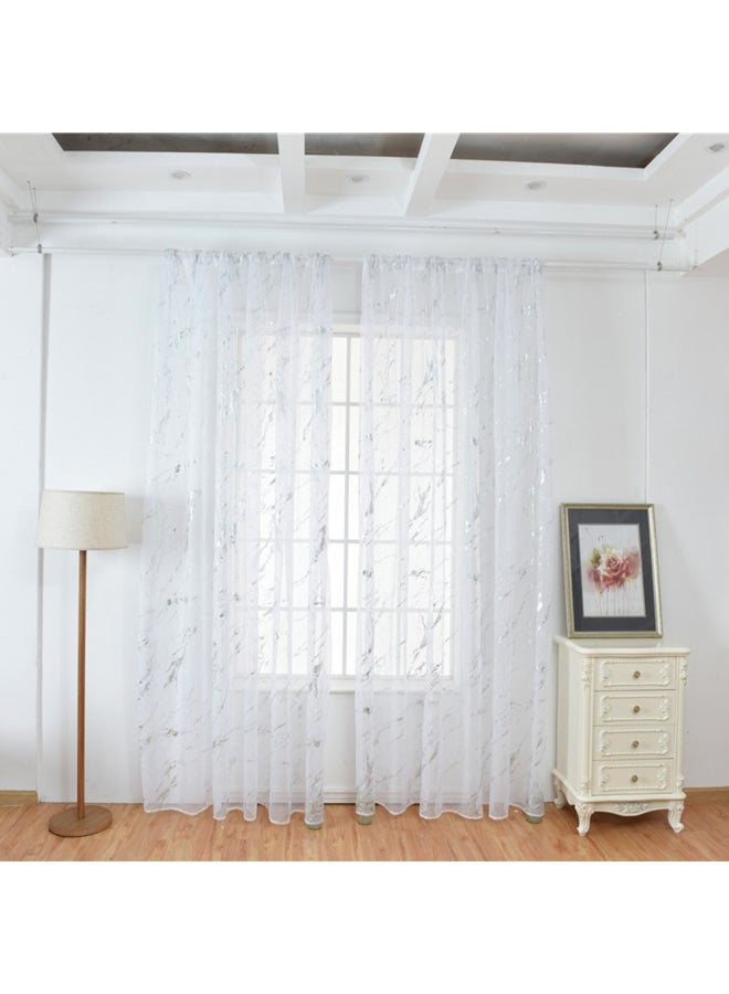 Pack Of 2 Marble Printed Sheer Window Curtains White/Silver 40x79inch - Image 3