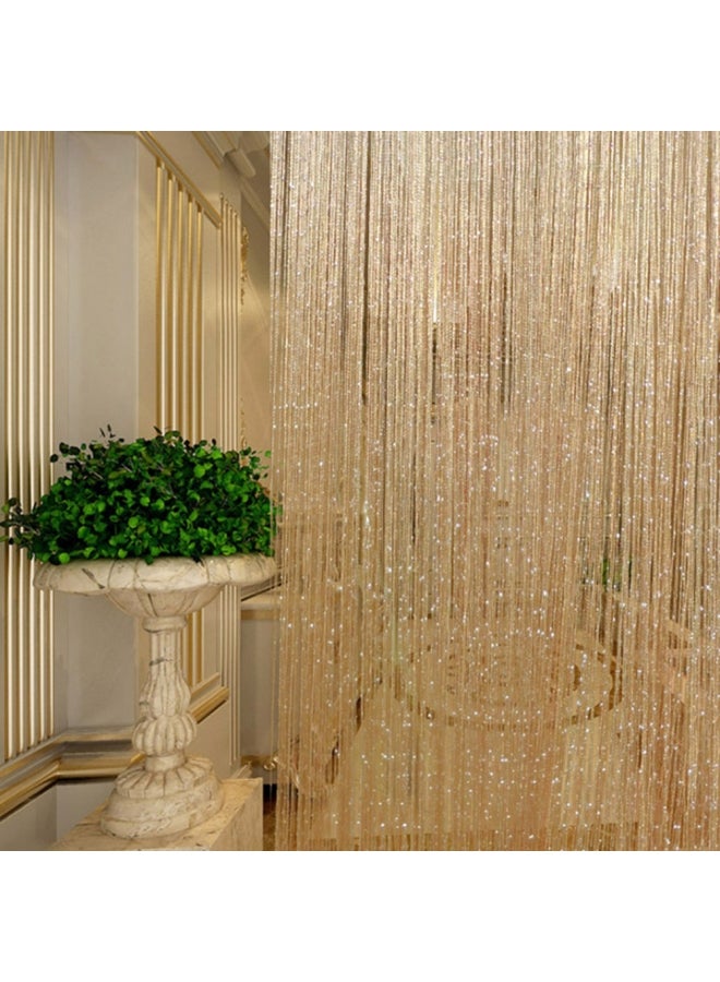 Shiny Tassel String Doorway Curtain Gold 100x200cm