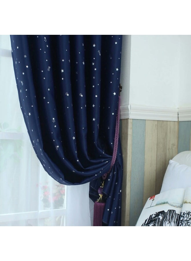 Generic - Printed Blackout Window Curtains Navy Blue 98x40inch - Image 1