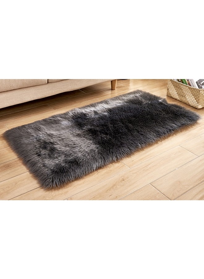 Faux Sheepskin Wool Fluffy Rug Dark Grey 30x5x20cm 