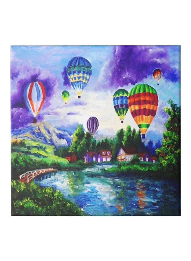 لوحة فنية من قماش الكانفاس بطبعة منطاد مزودة بإطار أزرق / أخضر/ أرجواني 50x50سم - Image 1