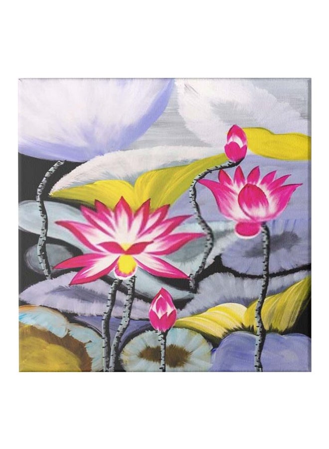Generic Lotus Themed Canvas Wall Painting With Frame Pink/Yellow/Purple 50x50cm  - Image 1