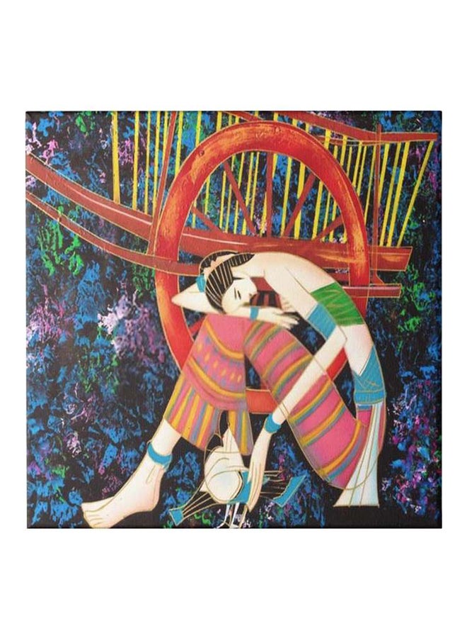 Lady Themed Canvas Wall Painting With Frame Multicolour 50x50cm - Image 1