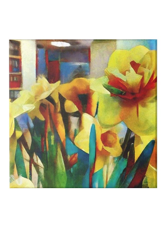 Flower Themed Canvas Wall Painting With Frame Multicolour 50x50cm - Image 1