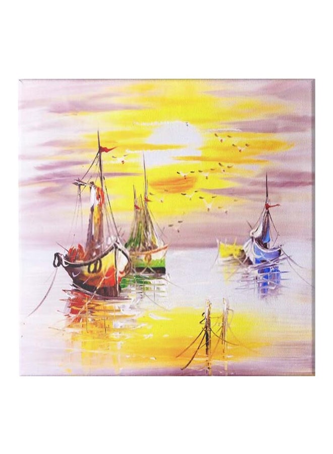 لوحة فنية من قماش الكانفاس مزودة بإطار، برسمة سفينة متعدد الألوان 50x50سم - Image 1