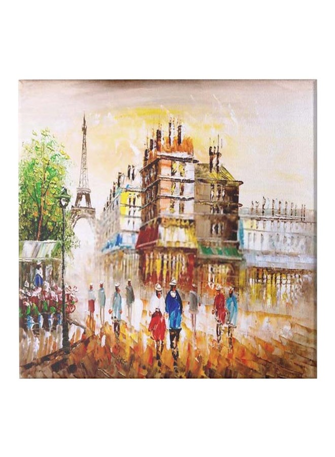 Paris City Themed Canvas Wall Painting With Frame Multicolour 50x50cm - Image 1