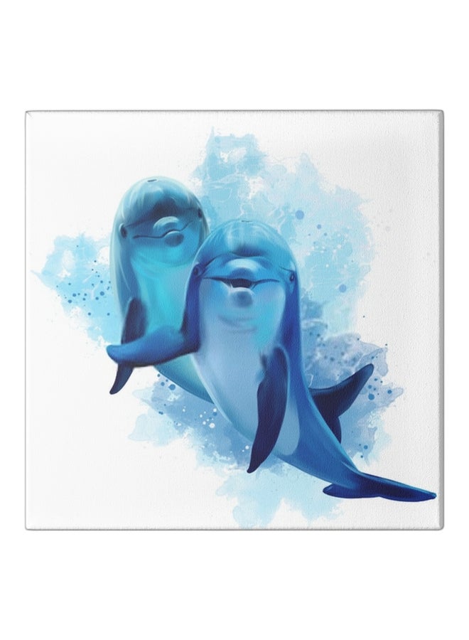 لوحة جدارية للزينة مع إطار بصورة دلافين أزرق/ أبيض 50x50سم - Image 1