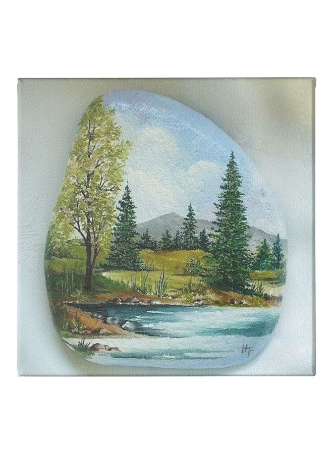 Hill Station Themed Canvas Wall Painting With Frame White/Blue/Green 50x50cm - Image 1