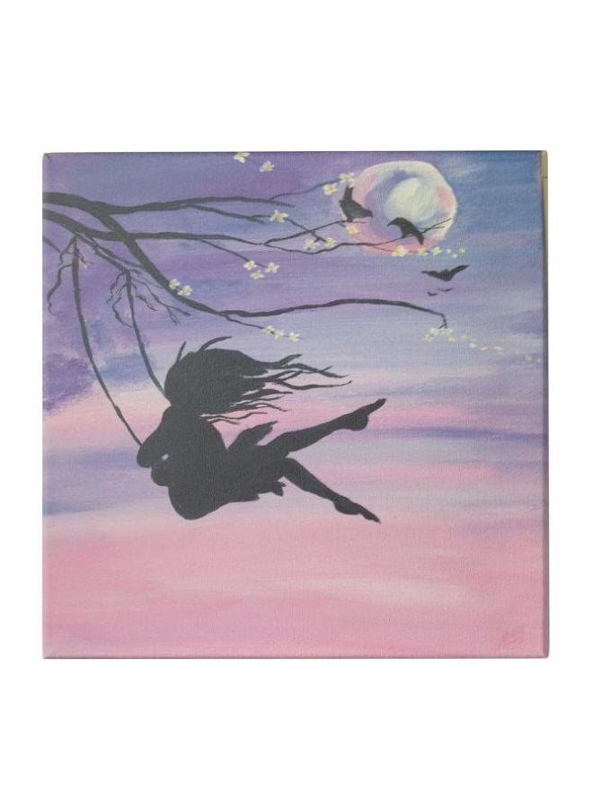 Swinging Girl Themed Canvas Wall Painting With Frame Black/Purple/Pink 50x50cm - Image 1