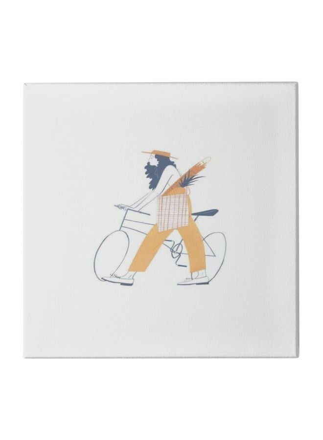A Girl With Her Bike Themed Wall Painting With Frame White/Yellow/Black 50x50cm - Image 1