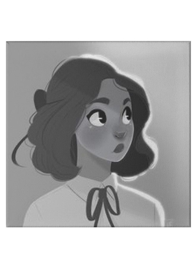 Girl Animation Pattern Hidden Frame Canvas Wall Painting Grey/White/Black 50 x 50cm - Image 1