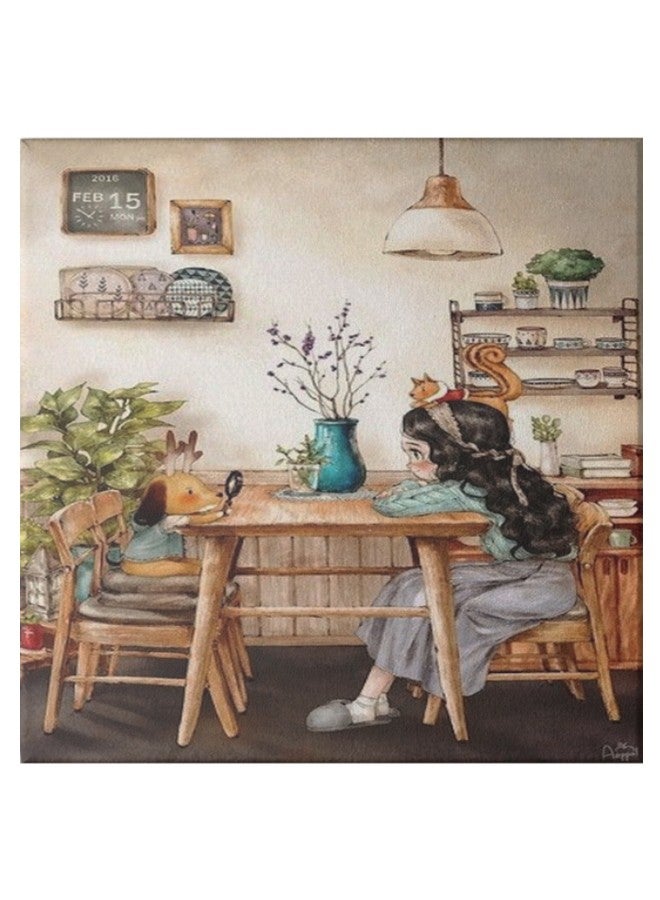 Girl Animation Pattern Hidden Frame Canvas Wall Painting Multicolour 50 x 50centimeter - Image 1