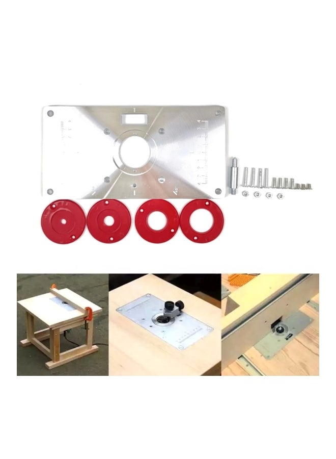 21-Piece Multifunctional Router Table Insert Plate Engraving Machine Set Silver/Red 9.3x4.7x0.3inch