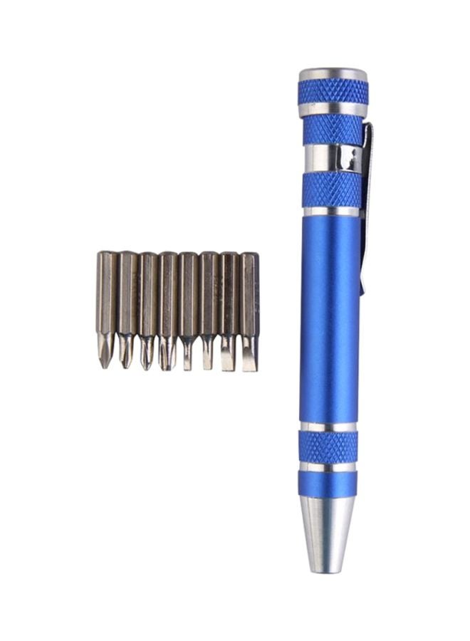 8-In-1 Multi-Functional Screwdriver With Magnetic Tool Pen Set Blue/Silver