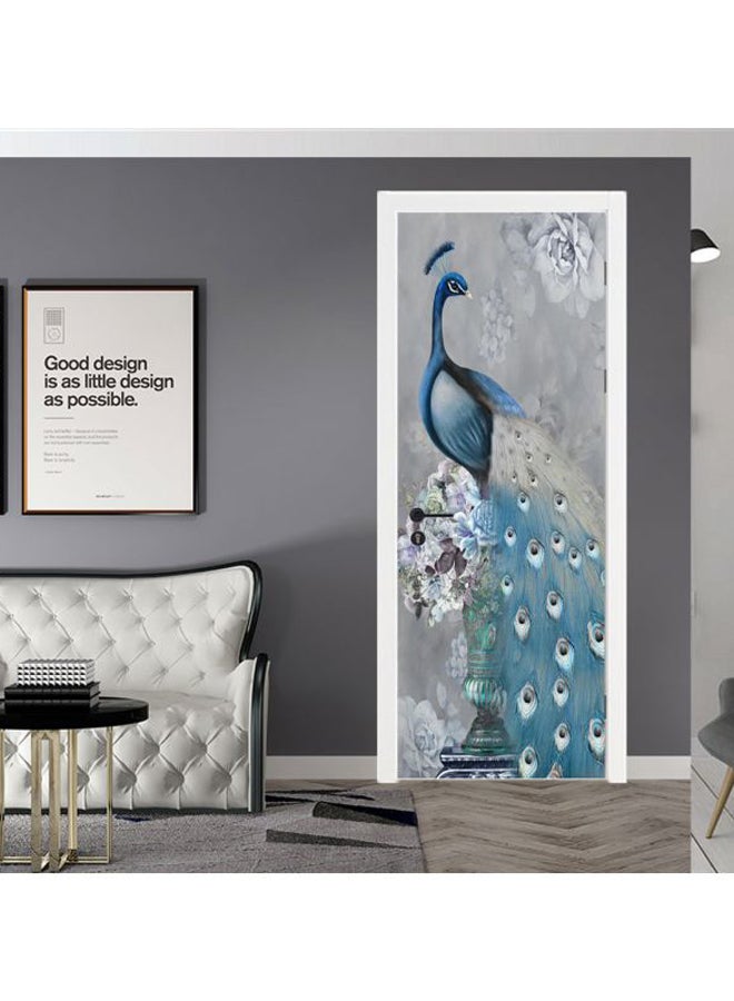 ملصق للزينة بطبعة طاووس أزرق/رمادي/أبيض 120x50سم - Image 3
