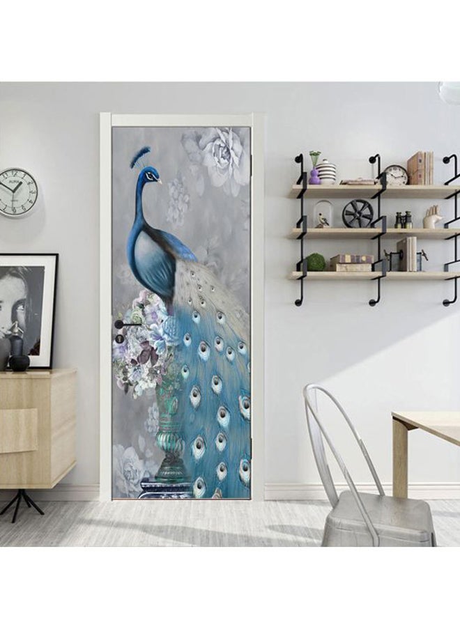ملصق للزينة بطبعة طاووس أزرق/رمادي/أبيض 120x50سم - Image 4
