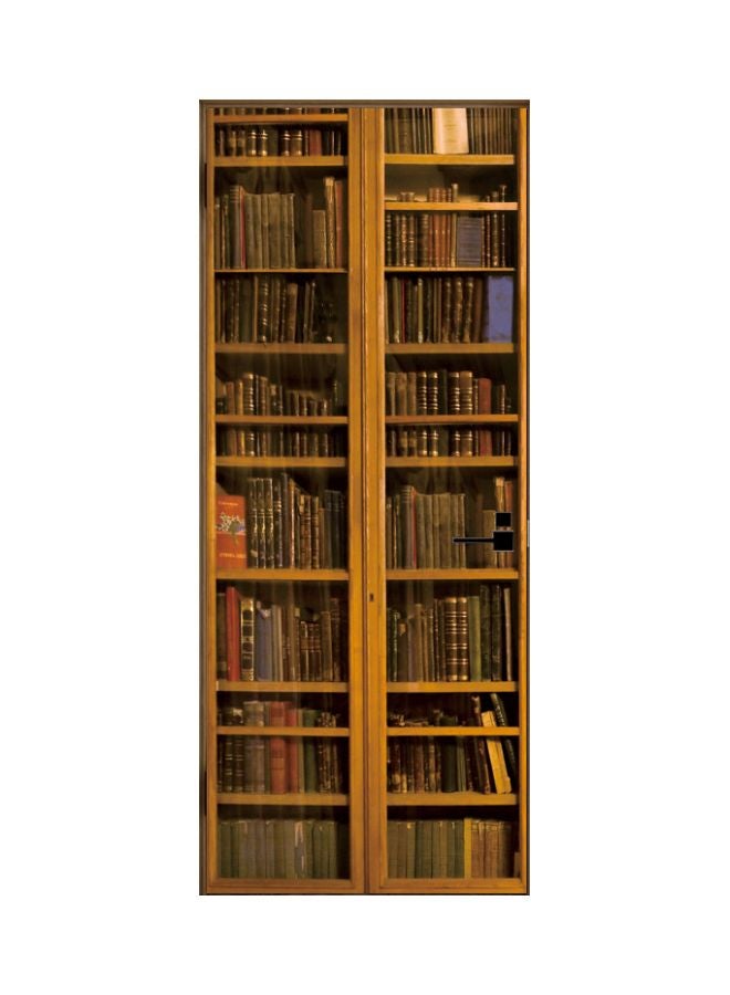 ملصق باب ثلاثي الأبعاد بتصميم مجسم لمكتبة كلاسيكية أصفر / أسود / أزرق 77x200سم - Image 1