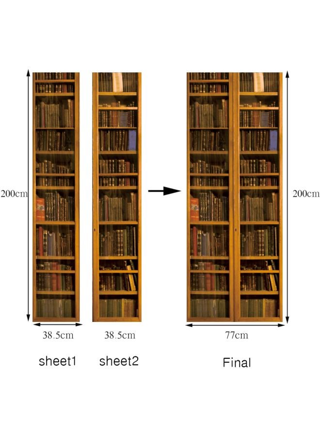 ملصق باب ثلاثي الأبعاد بتصميم مجسم لمكتبة كلاسيكية أصفر / أسود / أزرق 77x200سم - Image 4