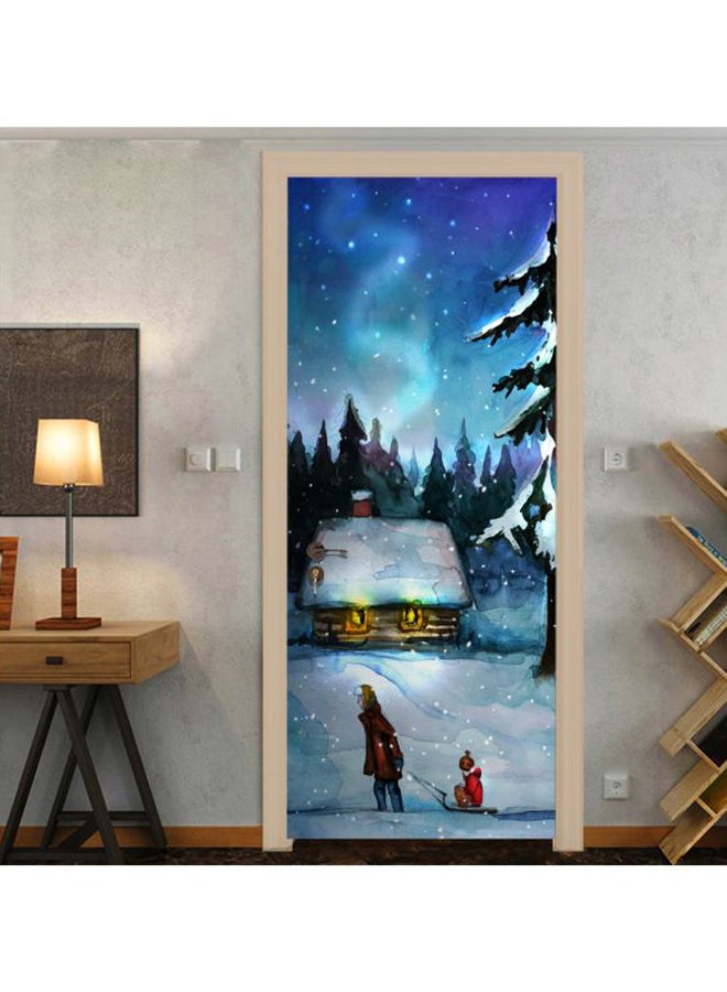 2-Piece Christmas Themed Decorative 3D Door Sticker Set White/Blue/Black 200x77cm - Image 1