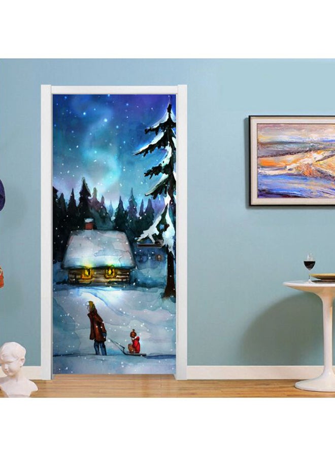 2-Piece Christmas Themed Decorative 3D Door Sticker Set White/Blue/Black 200x77cm - Image 3