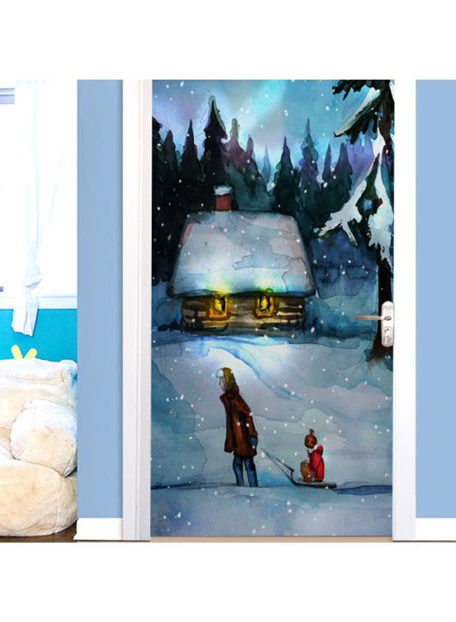 2-Piece Christmas Themed Decorative 3D Door Sticker Set White/Blue/Black 200x77cm - Image 4