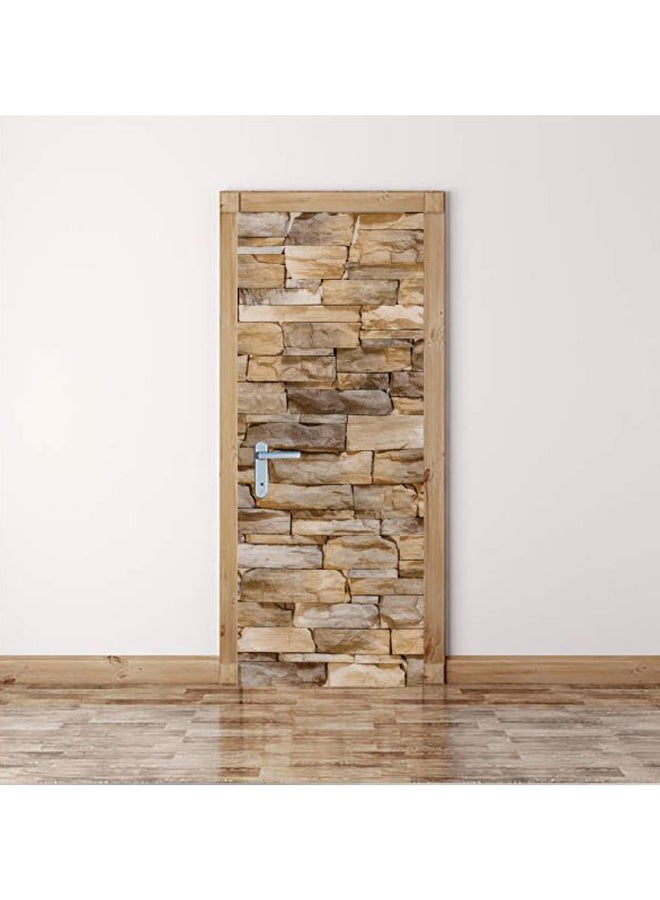 4-Piece 3D Rock Wall Tiles Themed Door Sticker Set Brown/Beige 200x77cm - Image 1