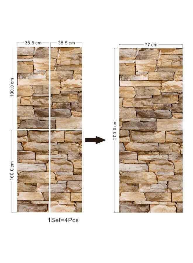 4-Piece 3D Rock Wall Tiles Themed Door Sticker Set Brown/Beige 200x77cm - Image 2