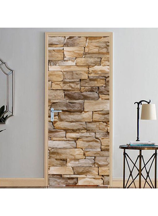 4-Piece 3D Rock Wall Tiles Themed Door Sticker Set Brown/Beige 200x77cm - Image 3
