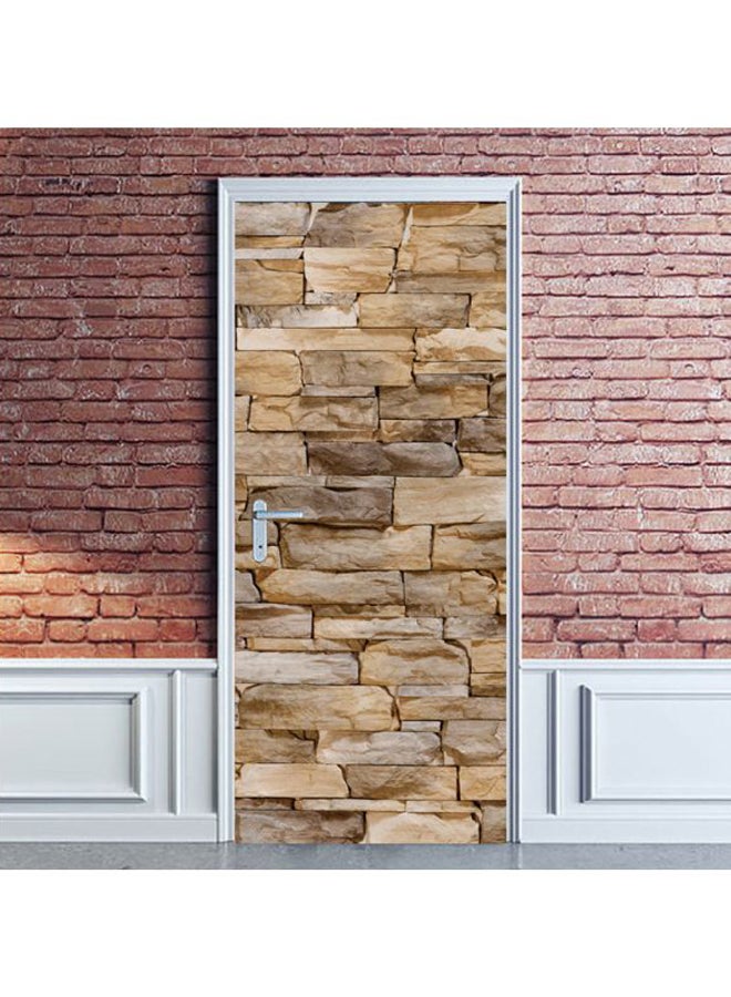4-Piece 3D Rock Wall Tiles Themed Door Sticker Set Brown/Beige 200x77cm - Image 4