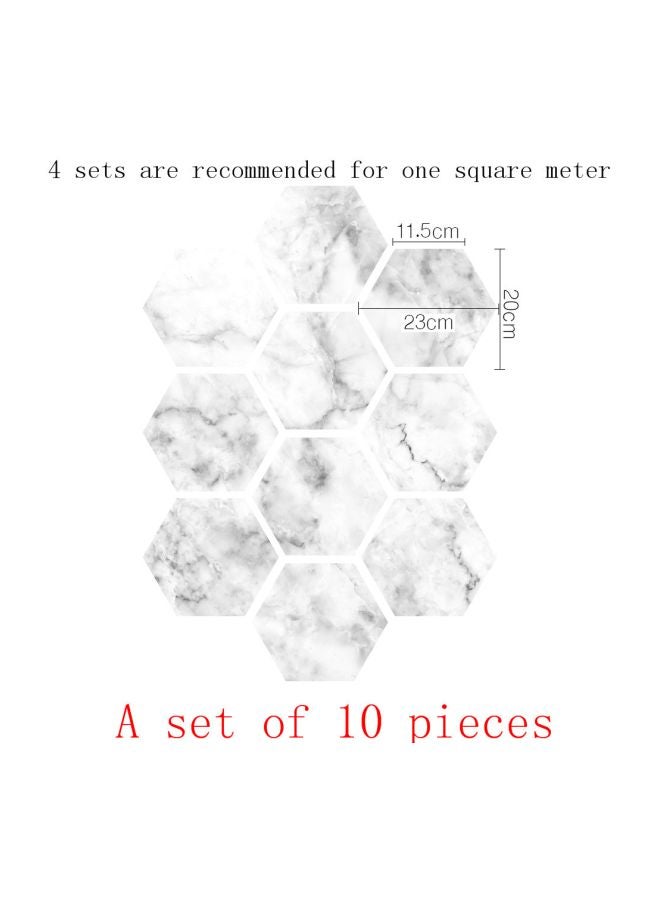 10-Piece Marble Printed Floor Stickers Set White/Grey 23x20centimeter - Image 4