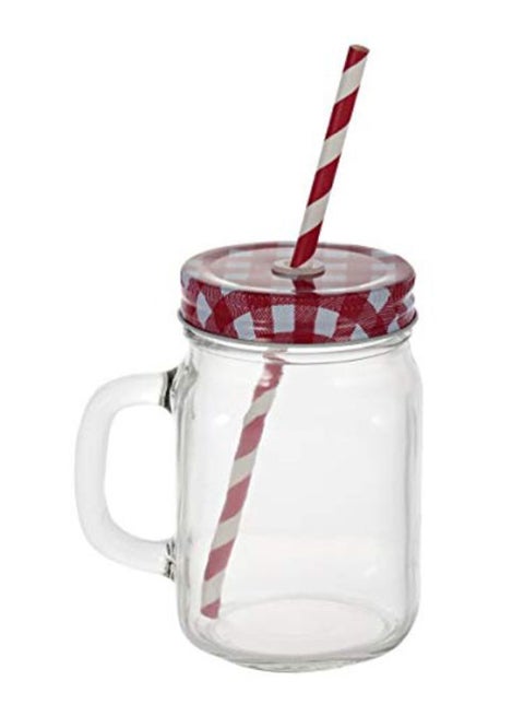 Mason Jar With Lid And Straw Set Clear/Red 400ml